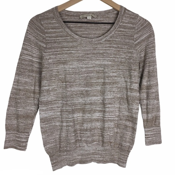 LOFT Sweaters - LOFT Sweater 3/4 Sleeves Marled Oatmeal Crew Scoop Neck Minimalist Neutral XS